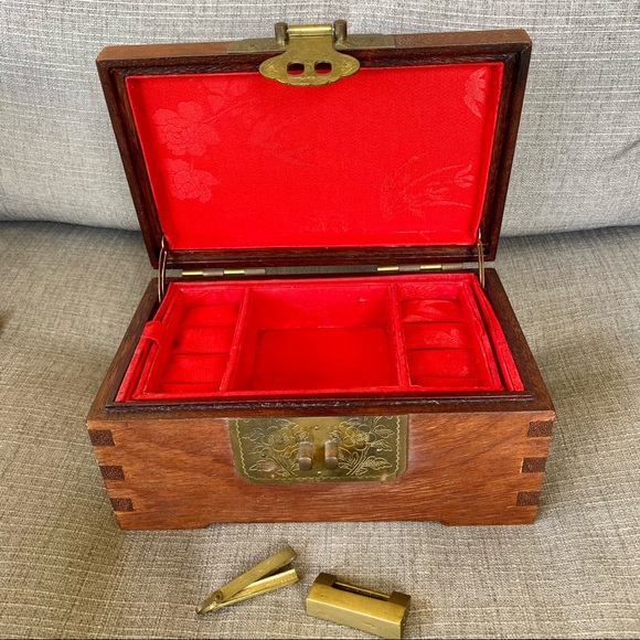 Vintage Wooden Brass Ornate Jewelry Box - Picture 3 of 16